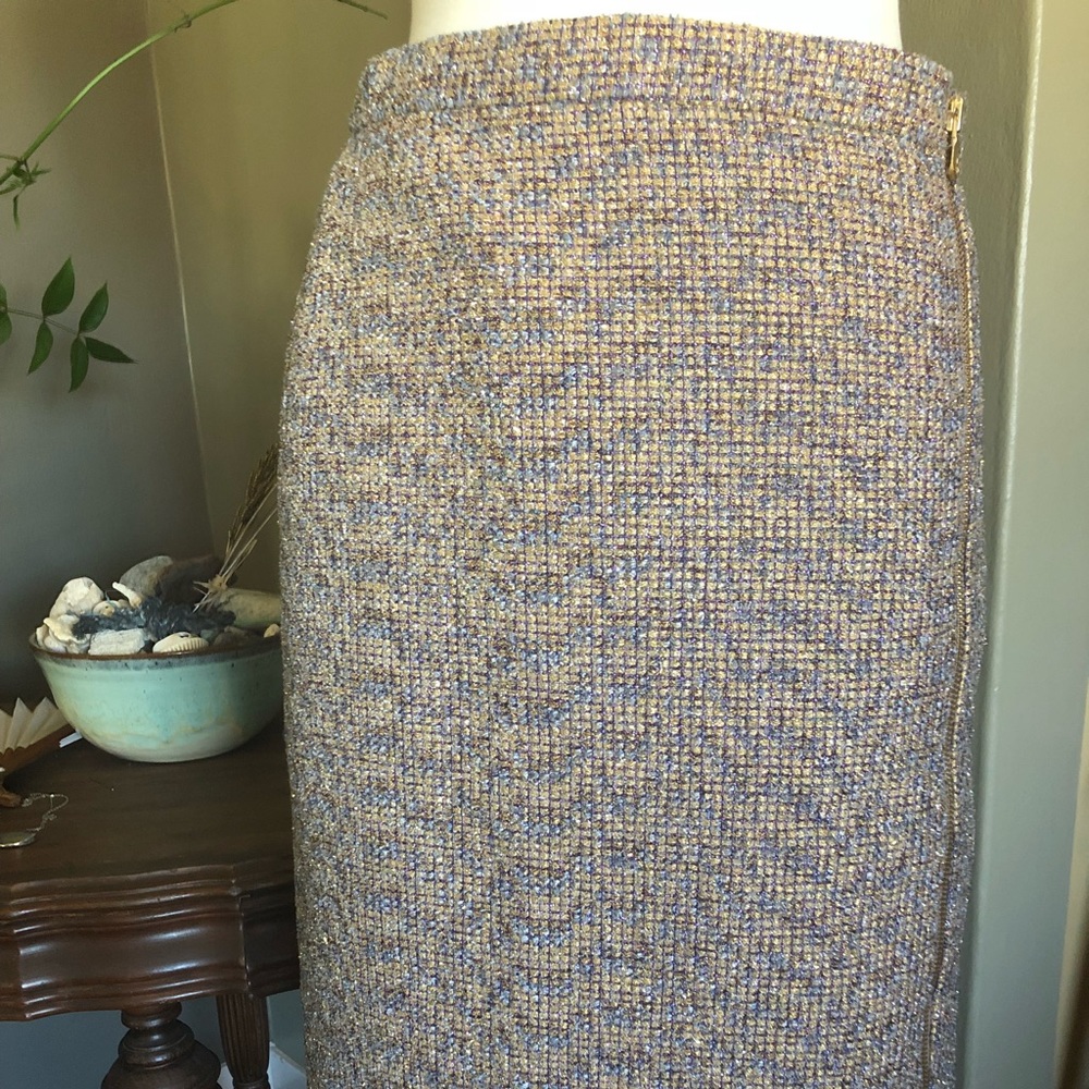 J crew metallic tweed skirt with zipper detail.